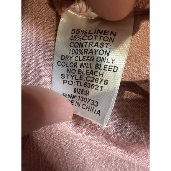 Umgee Women's M Linen Blend Pink Leopard High Low Frayed Hem Top Boho Lagen Look - Picture 8 of 9